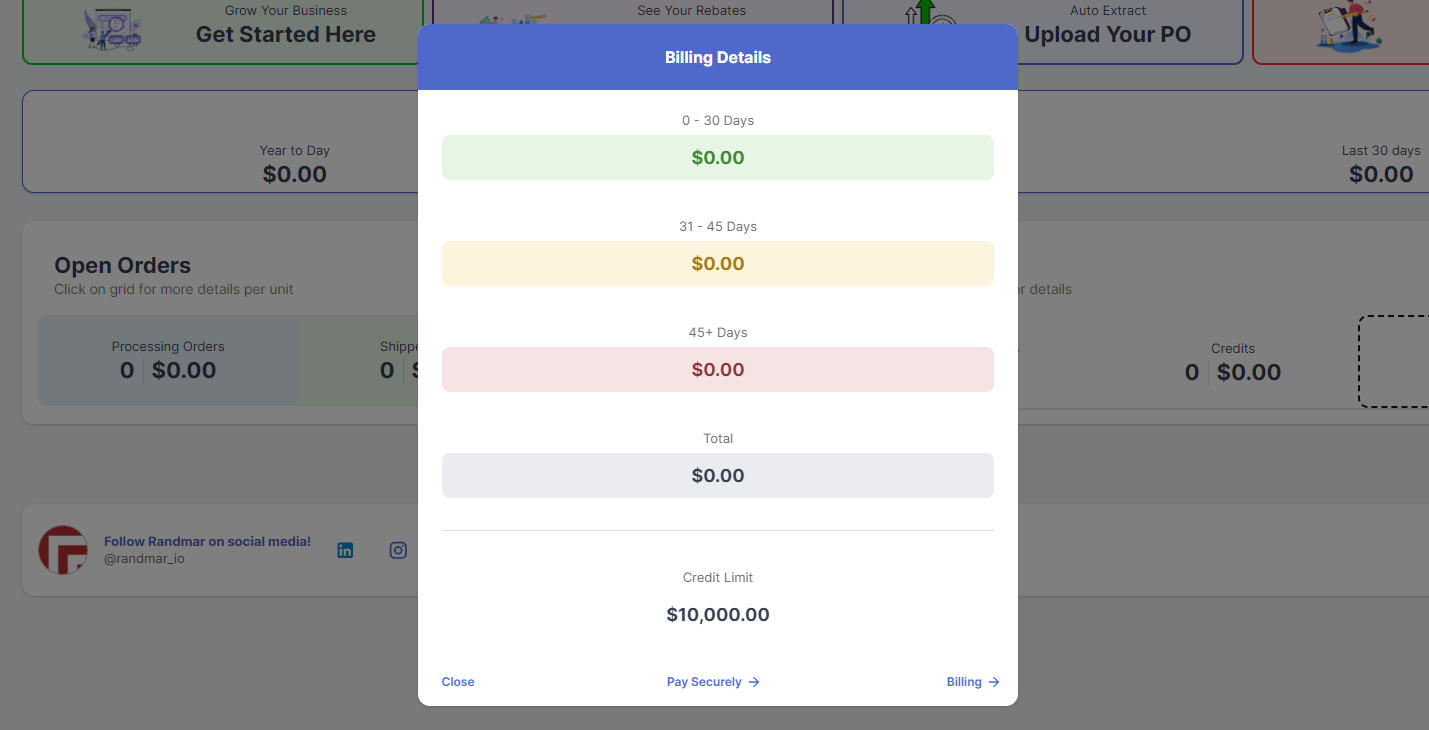 Reseller Portal Home Page Billing Details