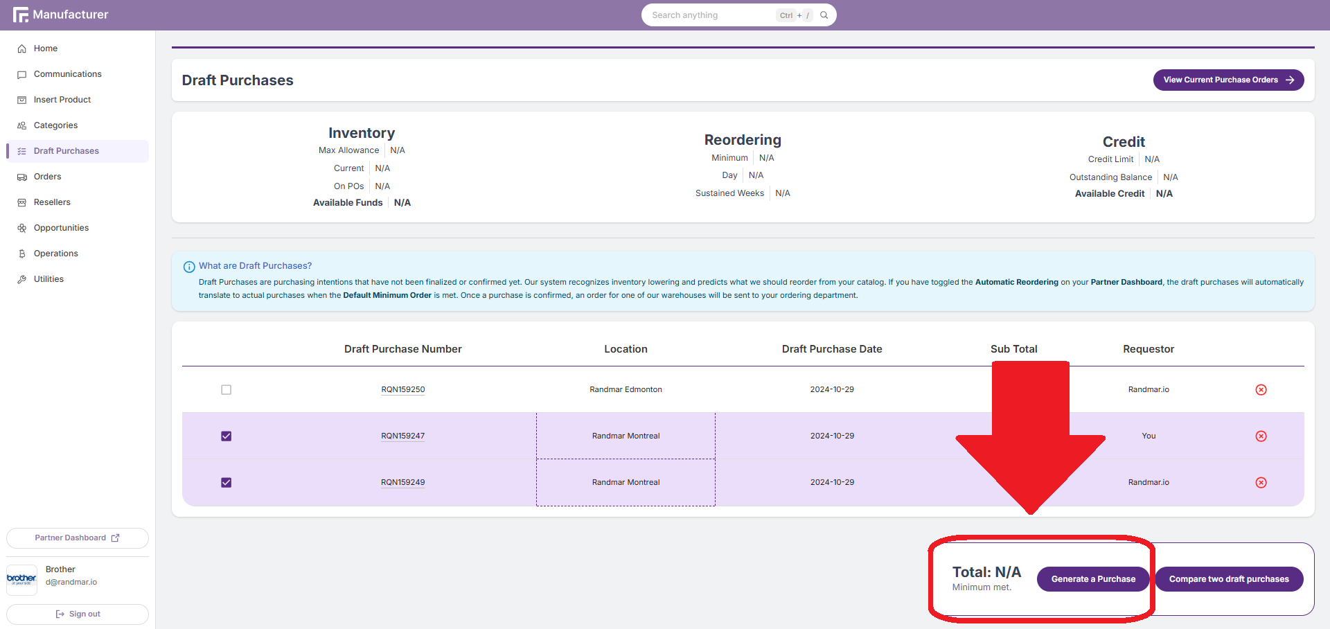 Manufacturer Portal Drafts