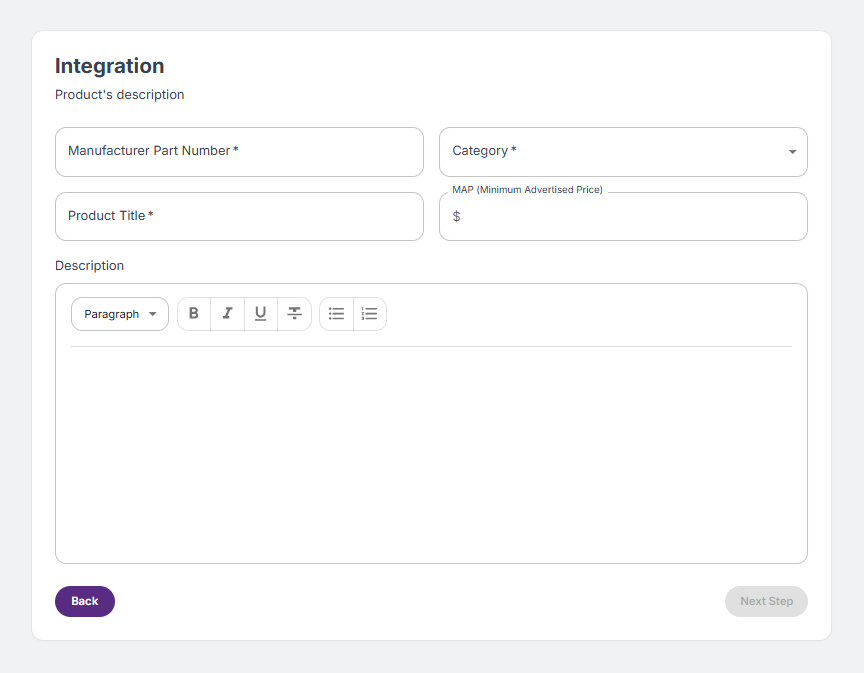 Manufacturer Portal Insert Product Integration