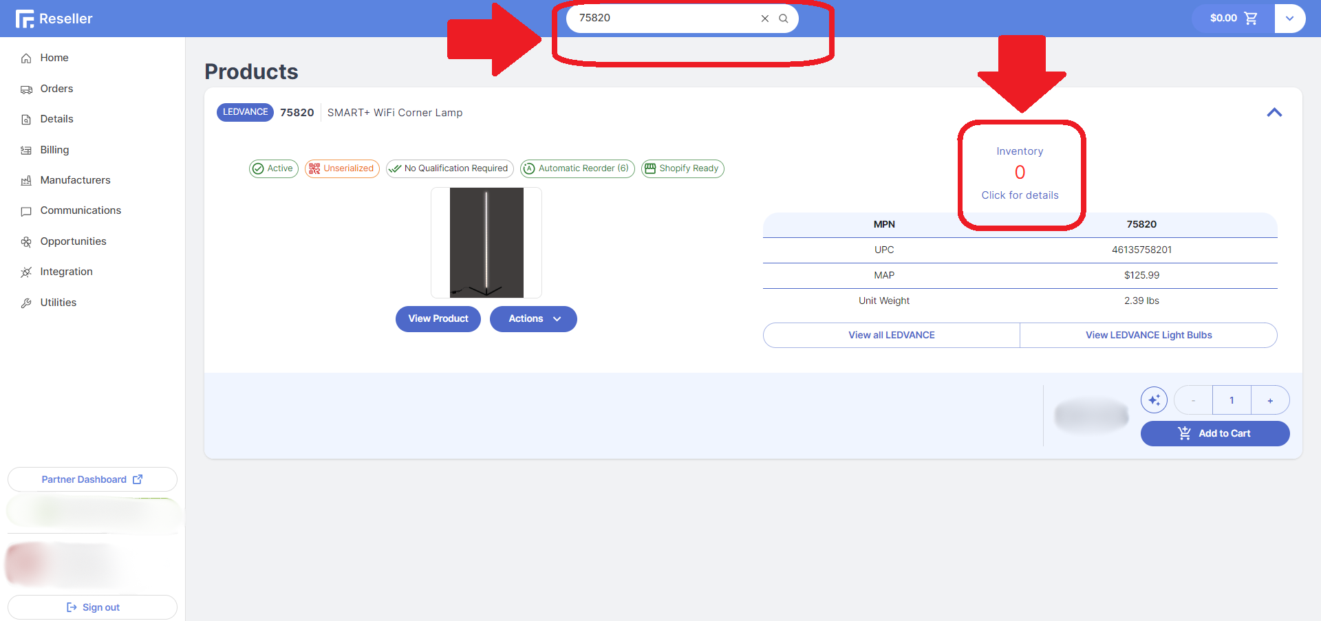 Reseller Portal Item Search Results