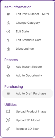 Manufacturer Portal Product Actions Menu