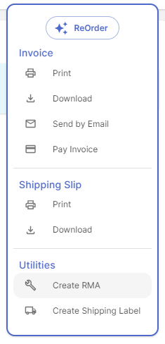 Reseller Portal Invoice Actions Menu