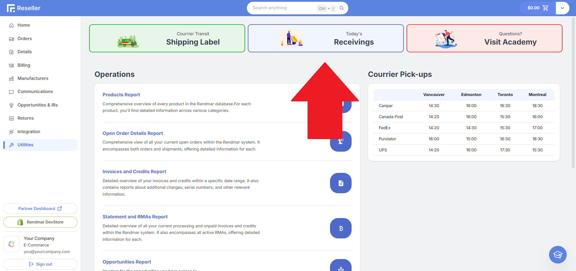 Reseller Portal Receivings Button